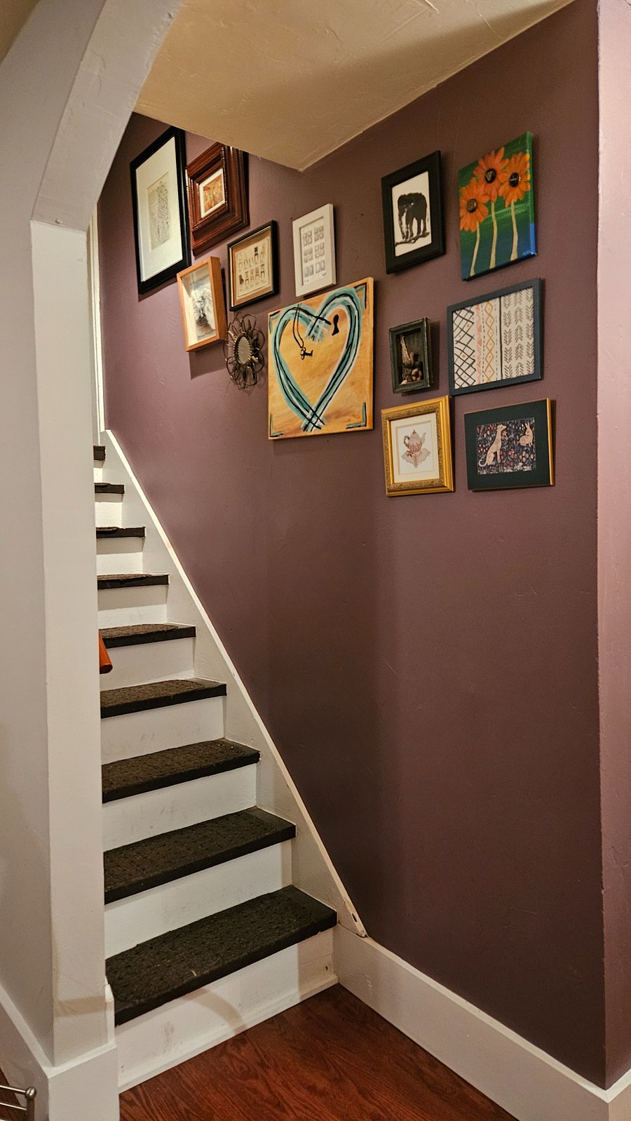Stairway to green bedroom
