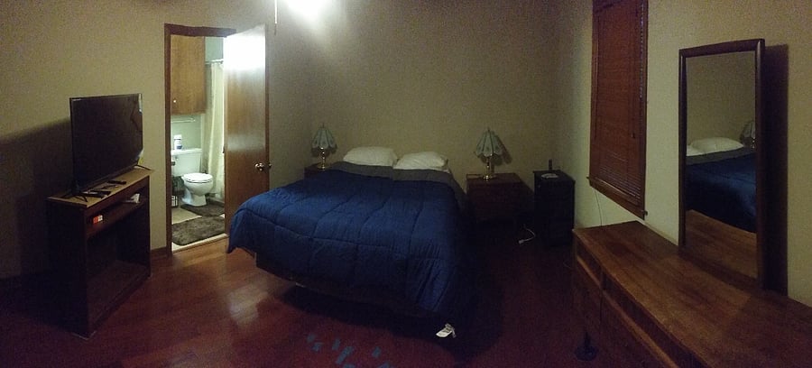 Downstairs Room #1 (Private connected bathroom)
Queen bed, memory foam mattress. Has new 42in TV with jailbroken firestick with KODI (all TV series and movies via one app