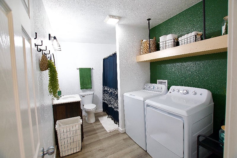 The bathroom/laundry room.