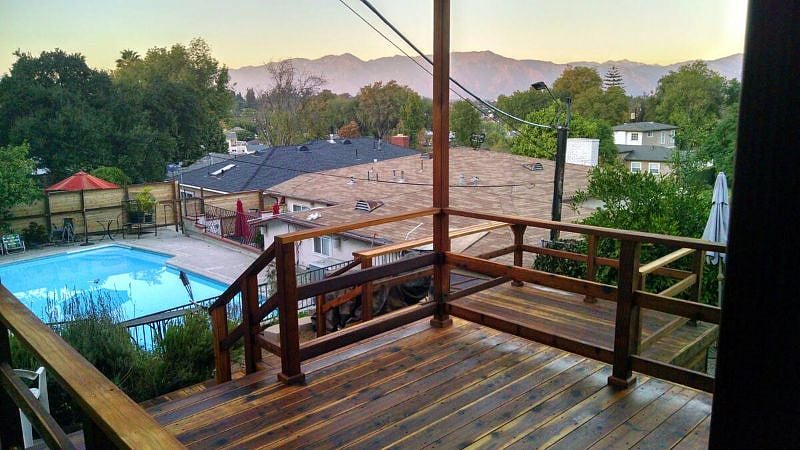 This split level deck is a great place to enjoy a cup of coffee and feel the warm sunshine.