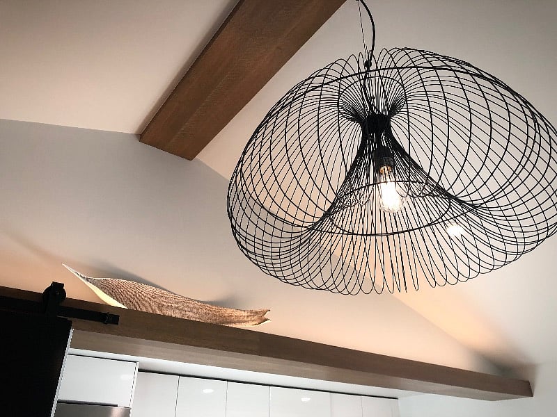 Crate + Barrel light, as well as lot's of indirect lighting options, make the living room very inviting at night
