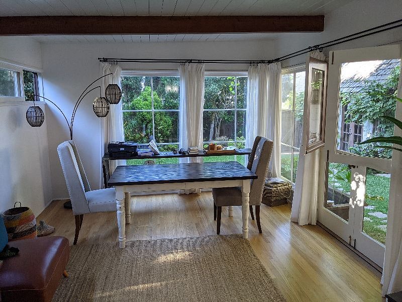 Back garden room can be used for dining or as a sun-filled office (which is current use).