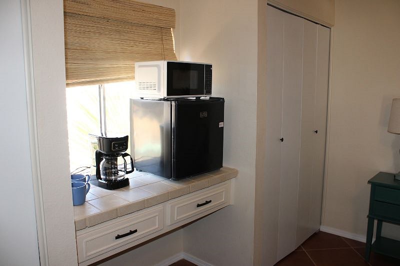 Mini fridge, microwave, and coffee pot if you want to leave your room less often. 