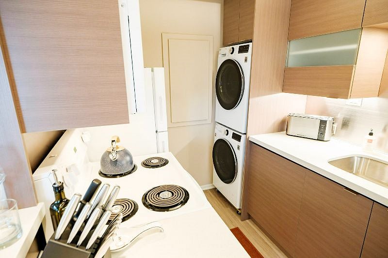 Brand new efficiency stackable washer and dryer for your convenance.