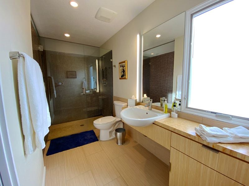 Office bathroom with shower