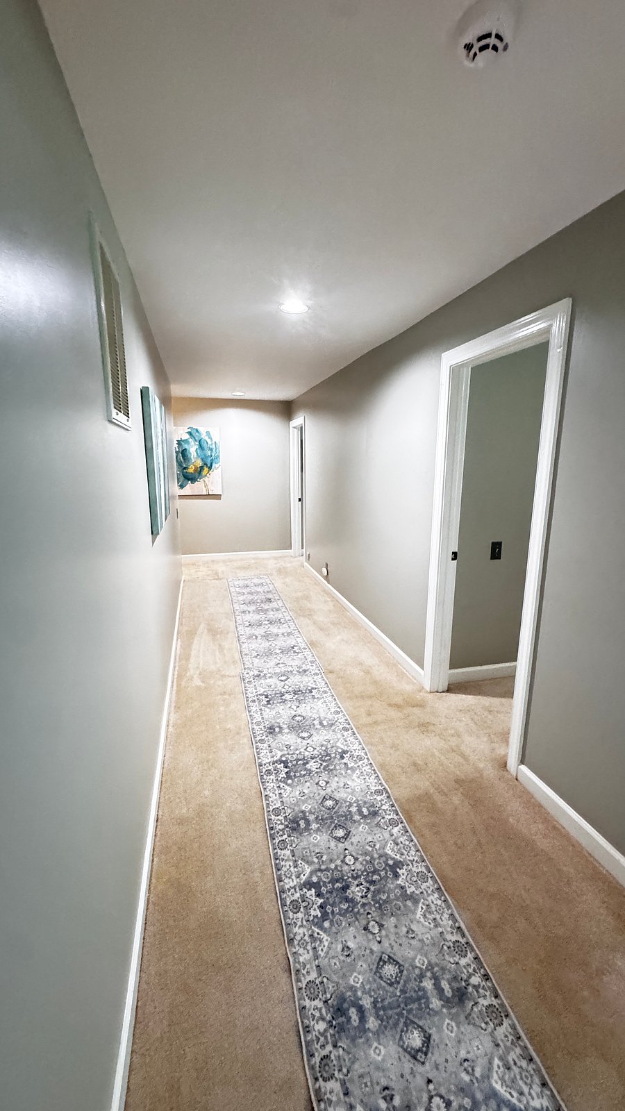 Hallway to second bedroom and to a ping-pong room.