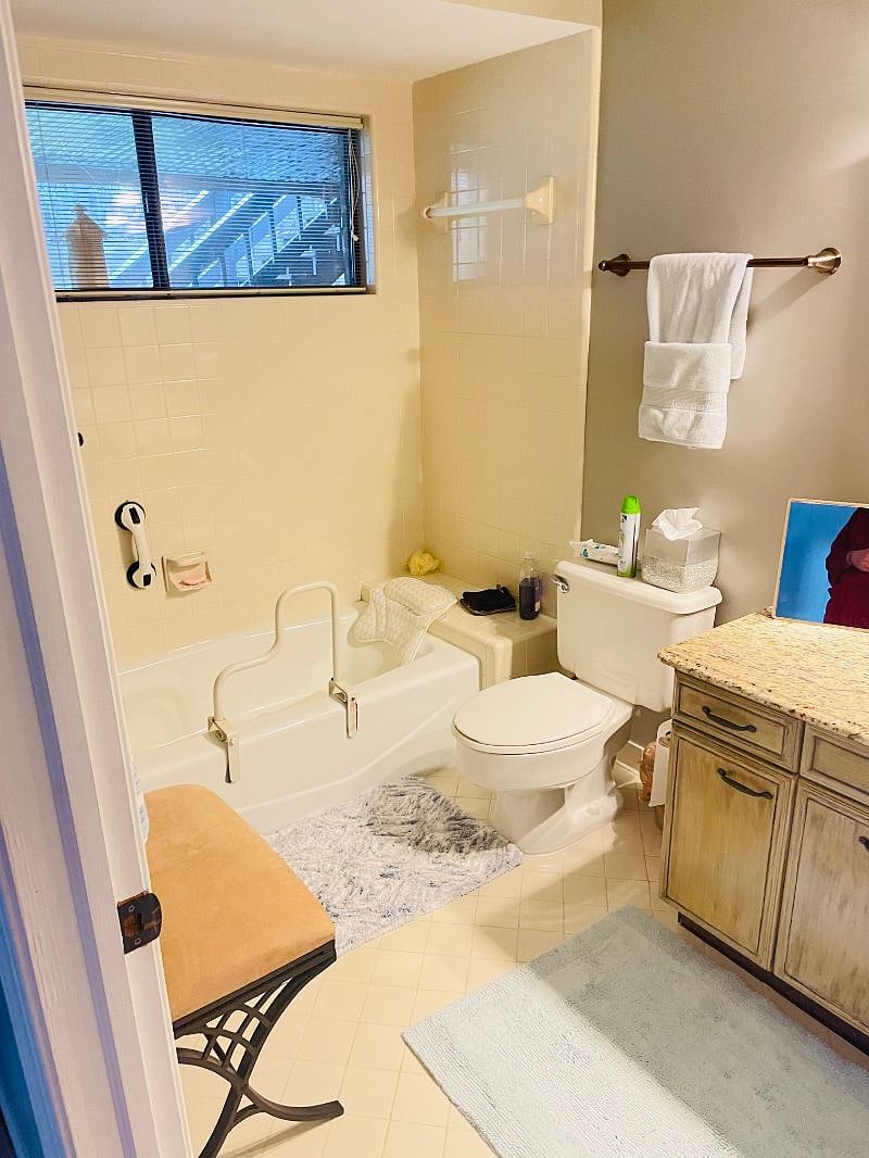 Shower curtain included, All handicap accessories will be removed.
