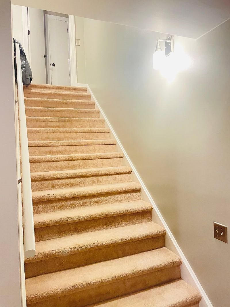 Upstairs and downstairs from front door.