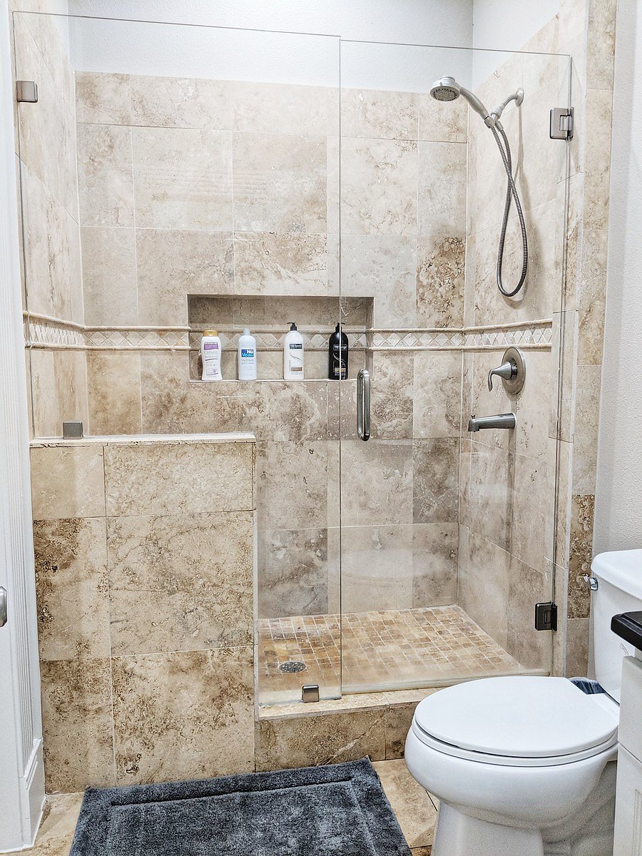 main bath with glass shower