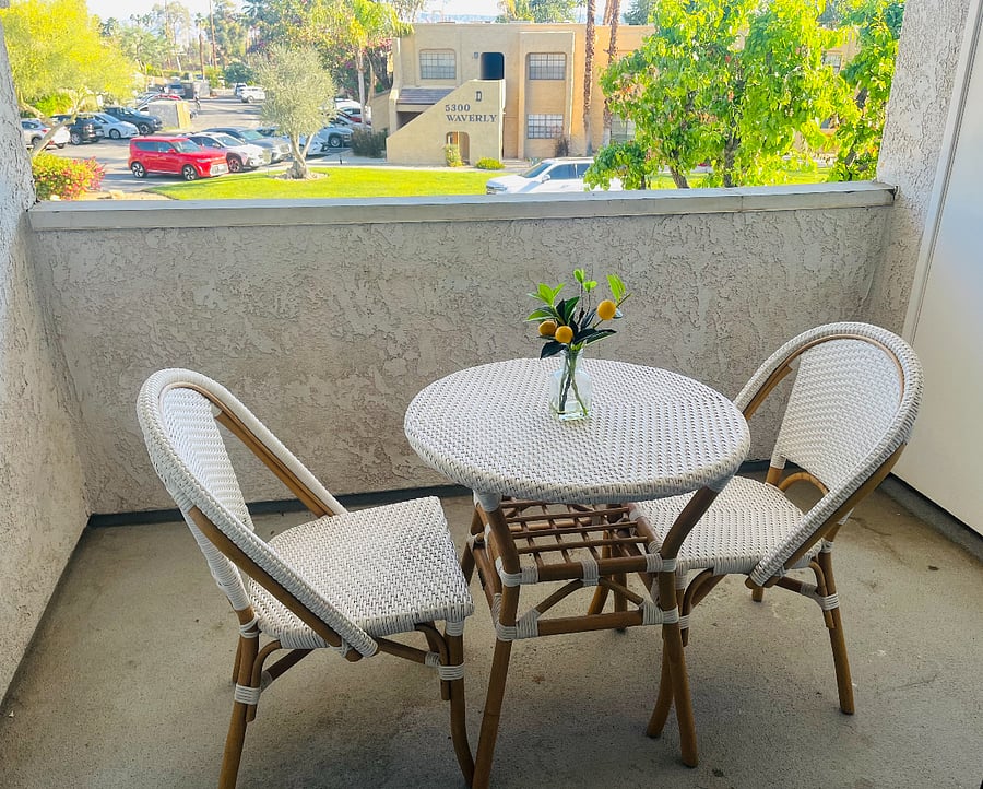 Enjoy your morning cup of coffee, or sip on your favorite afternoon cocktail at the beautiful private patio aria with a round table sitting 4 guests.