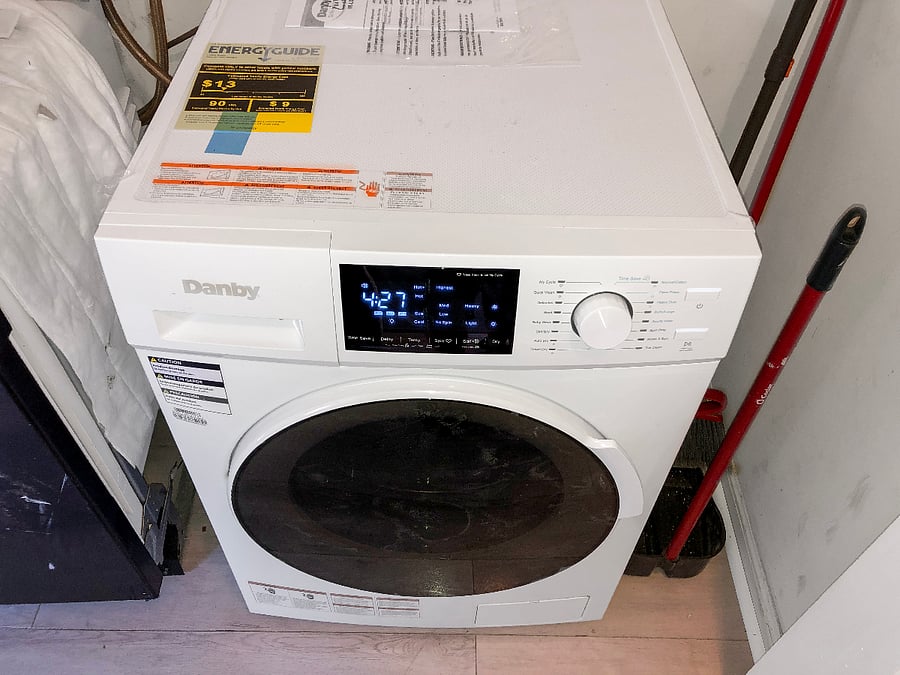 The laundry area features a modern, ventless washer-dryer combination unitplug-and-play laundry.