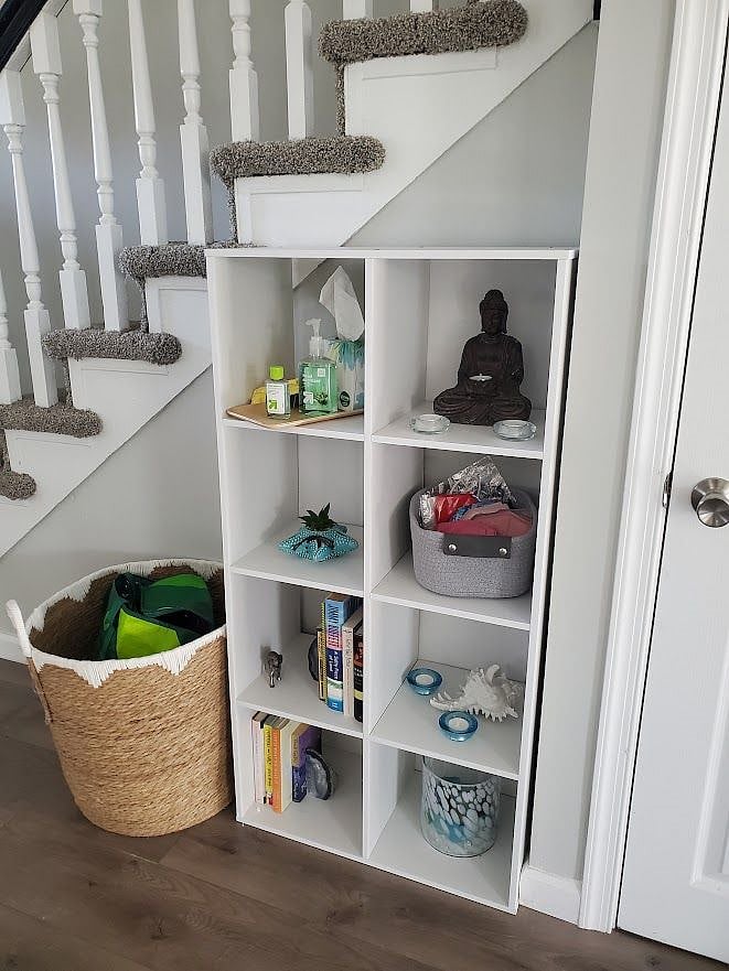 Hall shelves, next to coat closet