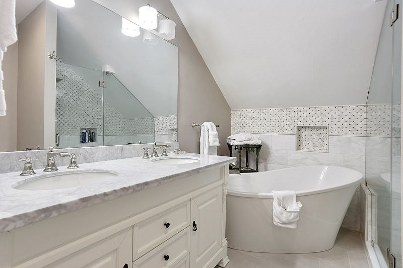 Bath with tub and walk in Shower