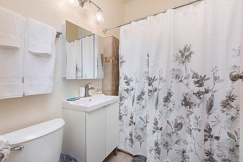 Private bathroom with tub and shower.