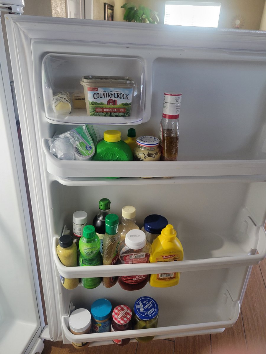 A few condiments will be in the fridge.