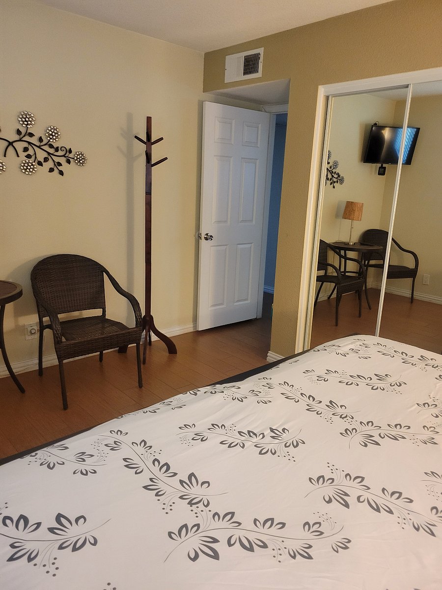 View from bed to door of largest bedroom.