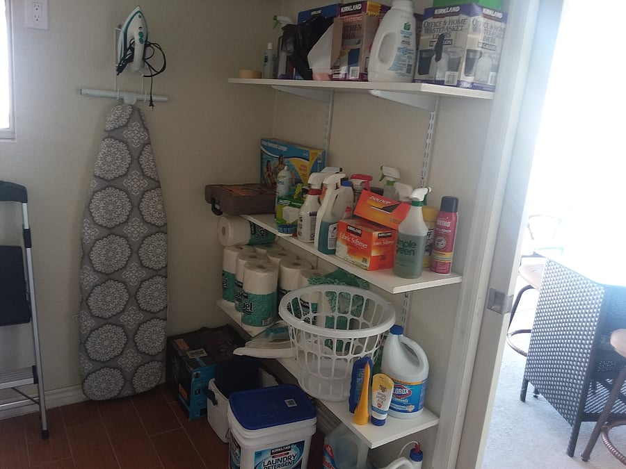 Some laundry supplies provided.