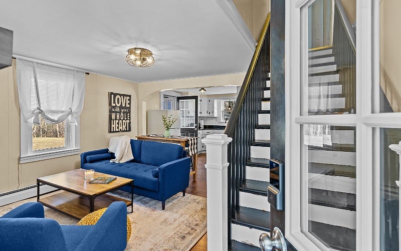 Cozy living room from front door 