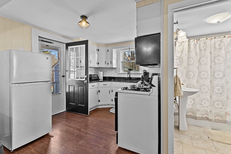 Updated kitchen view with side entrance 