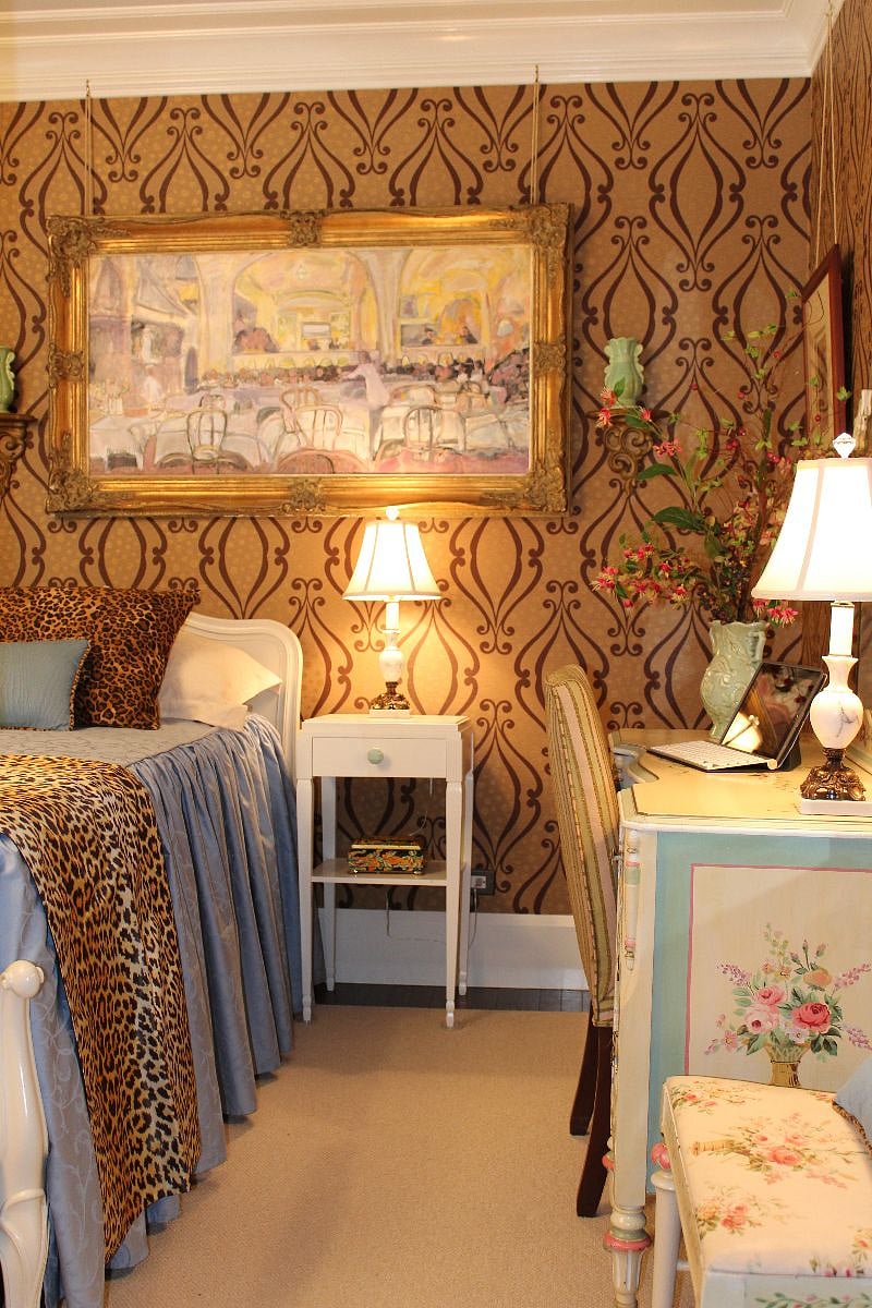 Front Bedroom - beautifully decorated, large Closet, hand-painted furniture, marble table lamps with silk shades, custom floral arrangements. Marvin windows. 