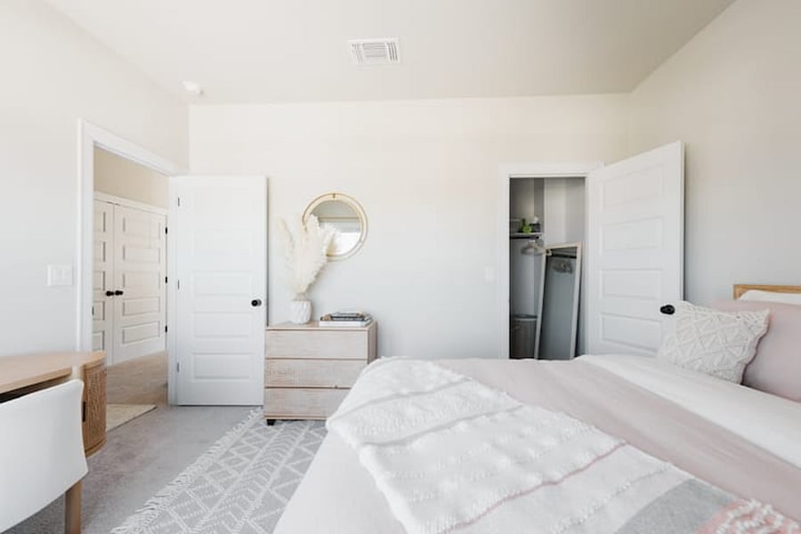 Large walk-in closet with mirror