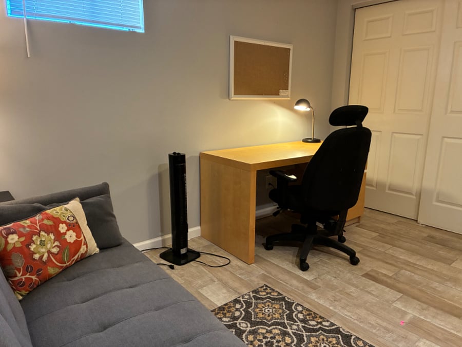 Office with spacious desk.