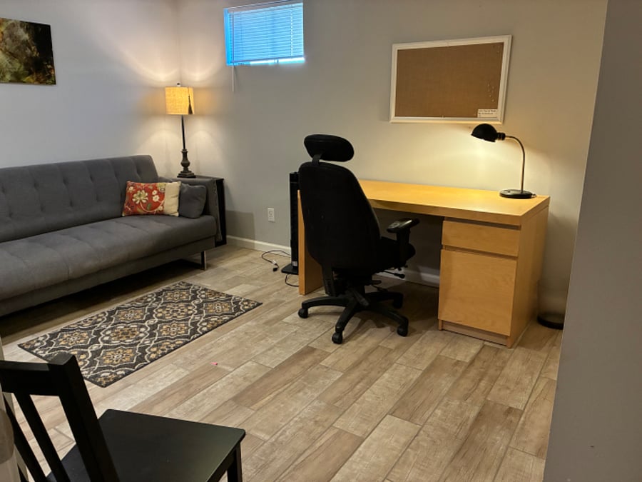 Office with couch. (Long enough to nap upon)