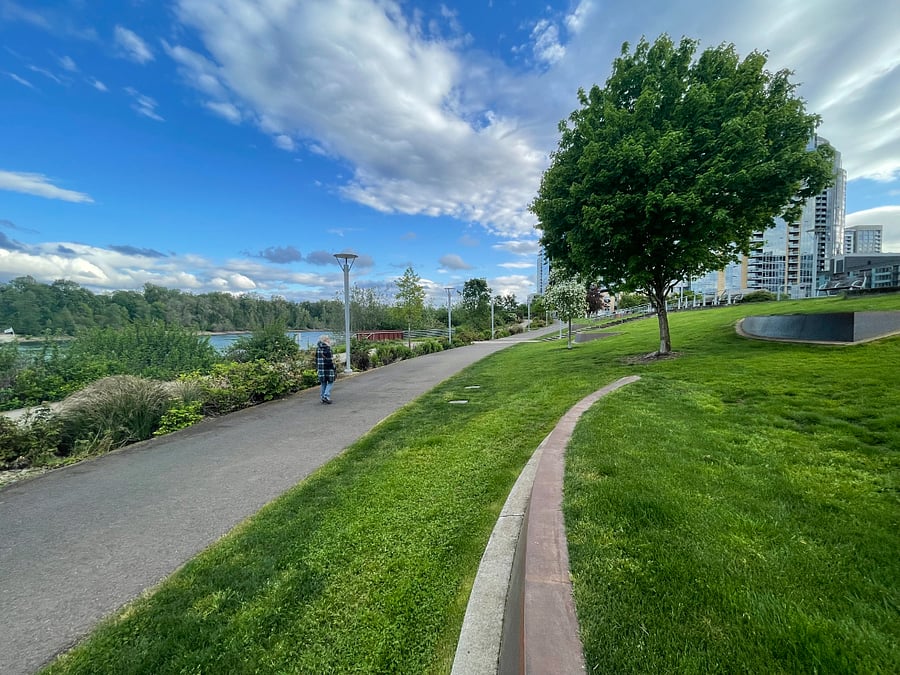 Several mile walkway along river is just steps from the John Ross to access