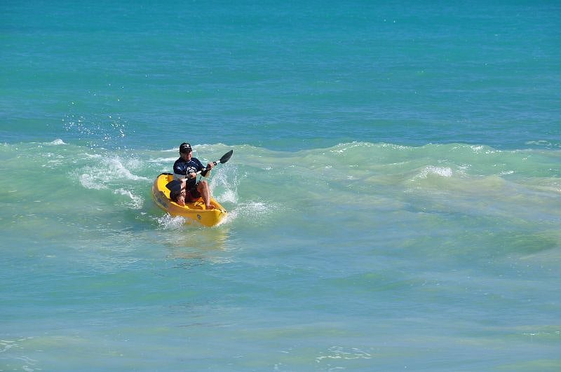 Kayaks for the beach or can drive them elsewhere on island.  Also has surf boards, boogie boards, Snorkeling gear, and much more. 