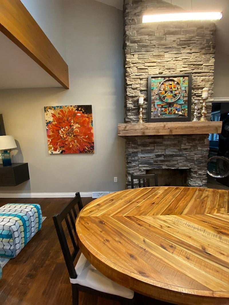Dining area with a farmhouse table