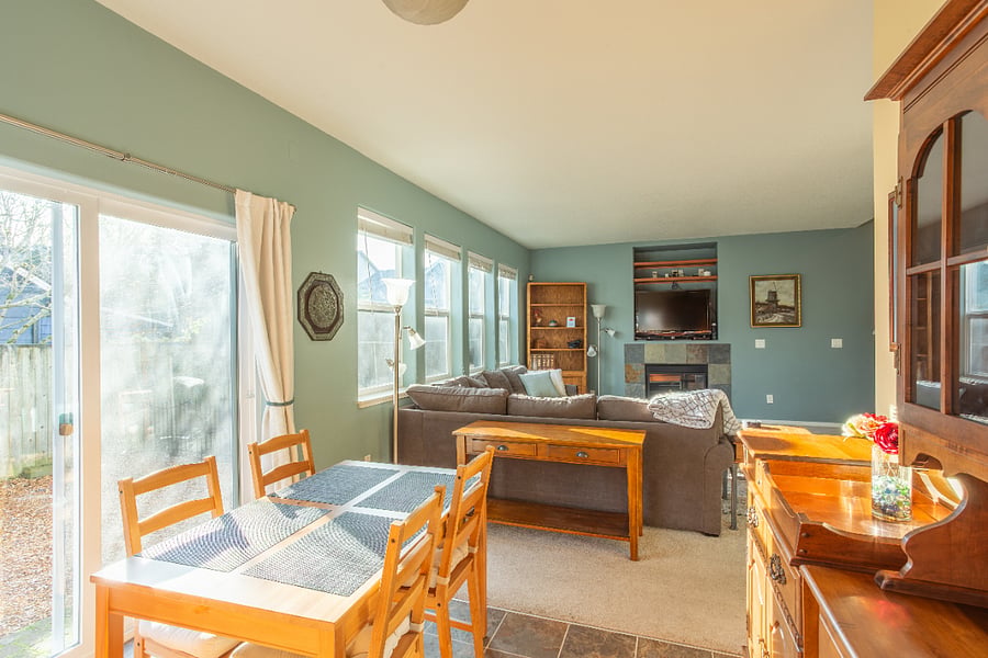 eating area with sliding door to back yard; between kitchen and great room