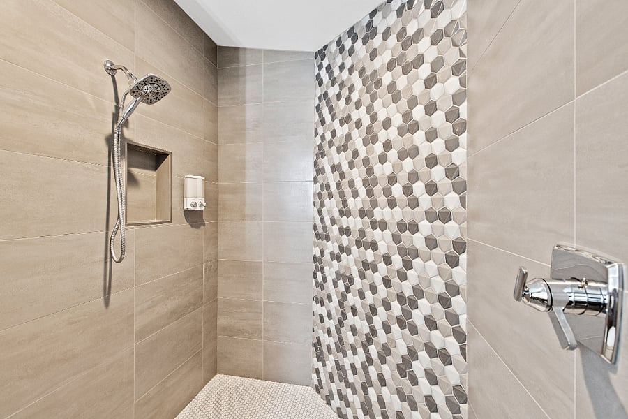Large bedroom with private entrance and huge walk-in shower and bathroom in the room. Beverage center, closet, king size bed. Designer furnished. Short cut to the pool.