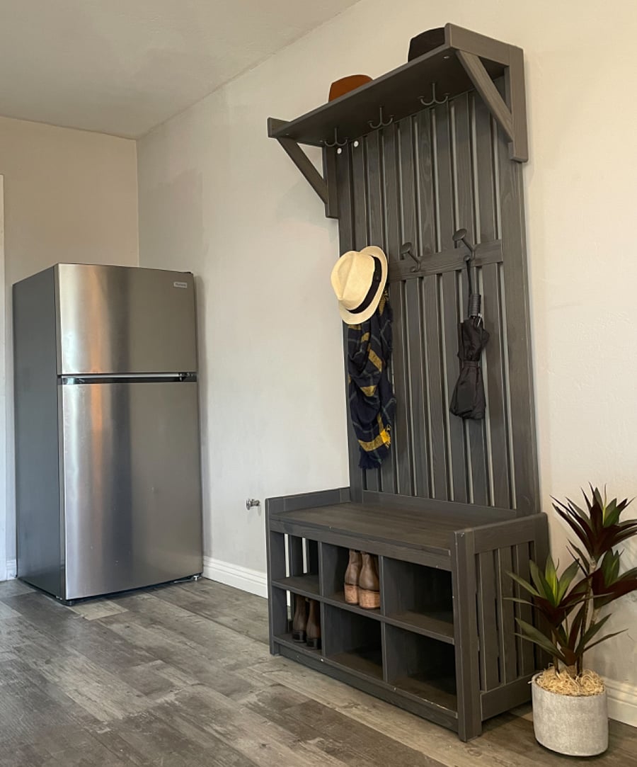 Full size fridge & coat rack