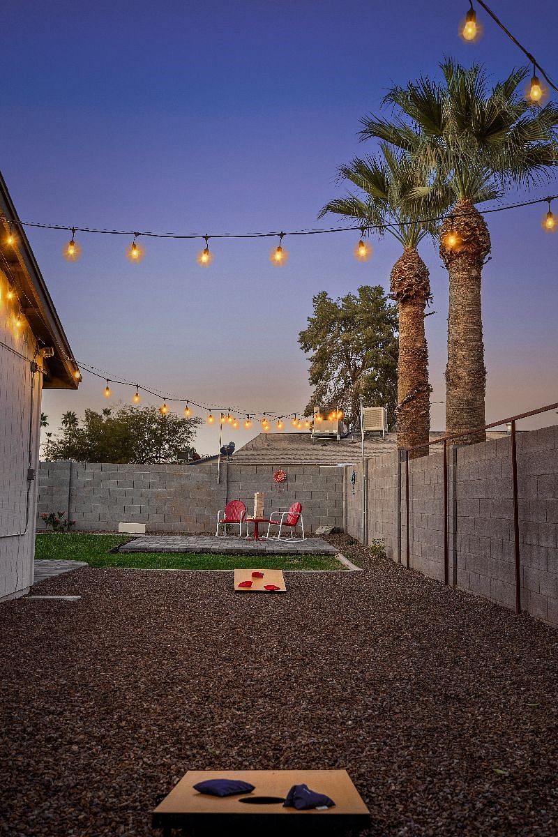 You'll find cornhole and other games in the garage