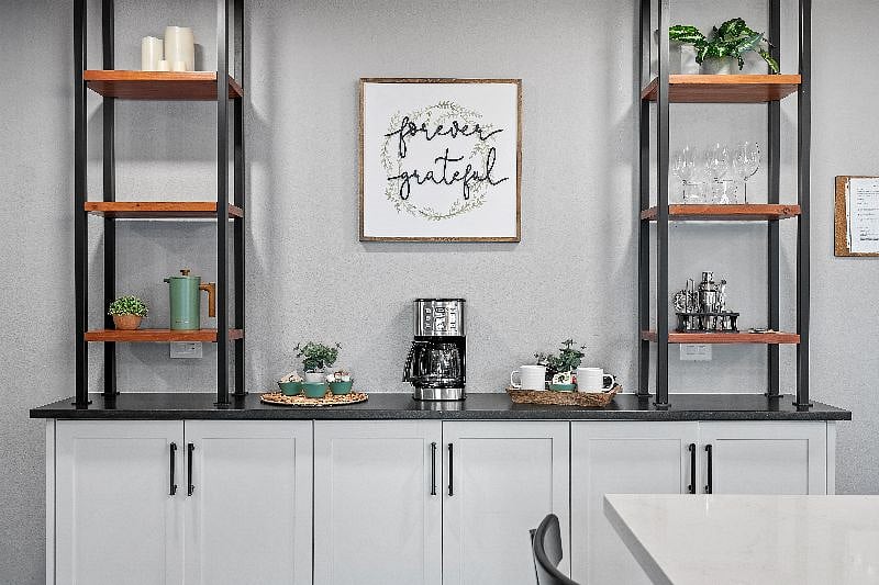 Beverage station with many amenities below