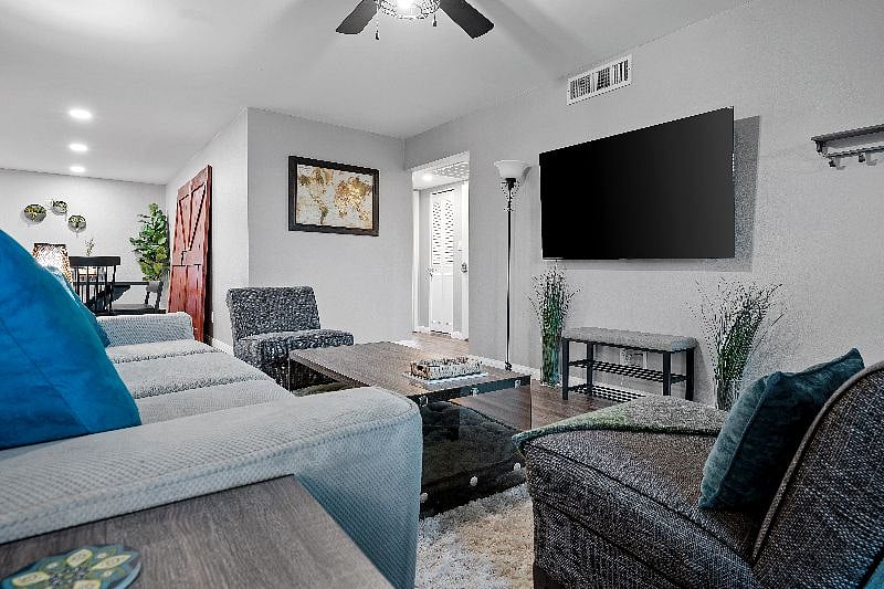 Enjoy the 65" 4k Roku TV so you can pick up where you left off with all your streaming services