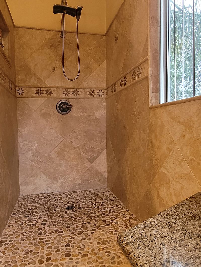 Walk in open shower master bathroom