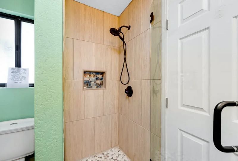 Remodeled shower in primary bathroom