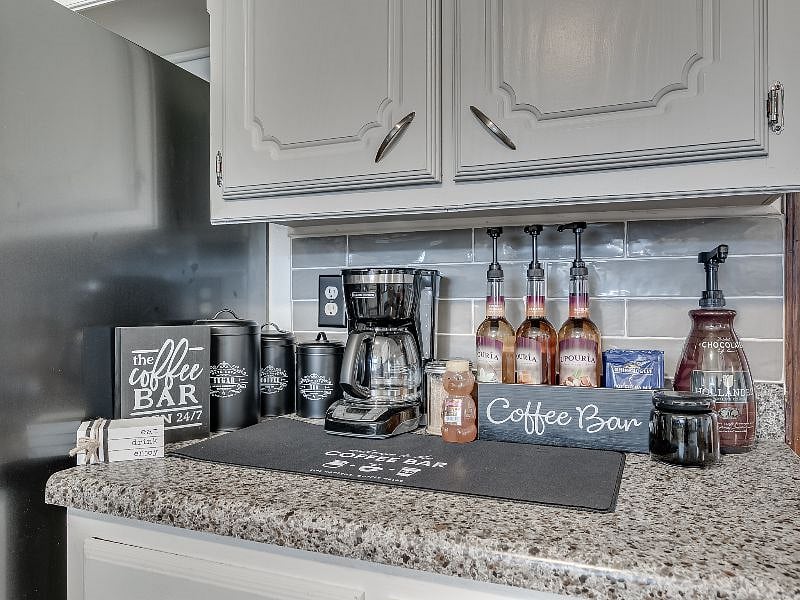 Enjoy fully stocked coffee bar!