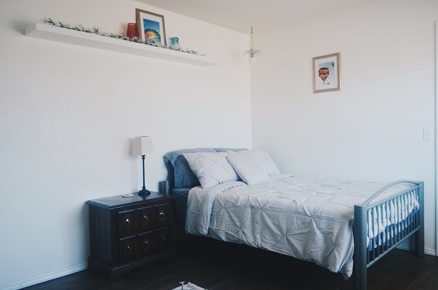 4. South bedroom with full-sized bed and built-in desk