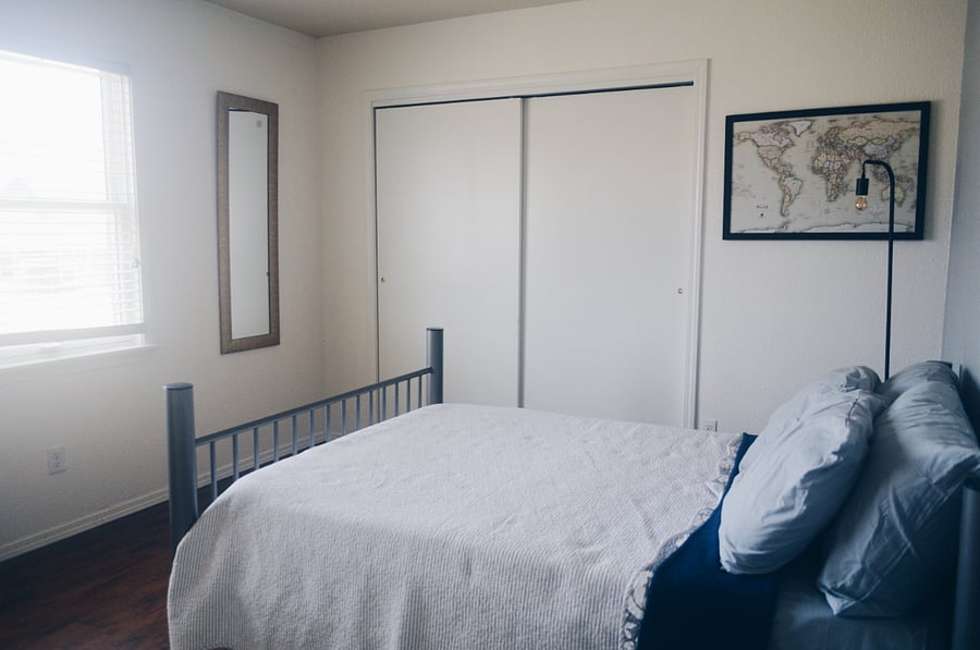 3. North bedroom with full-sized bed and built-in desk
