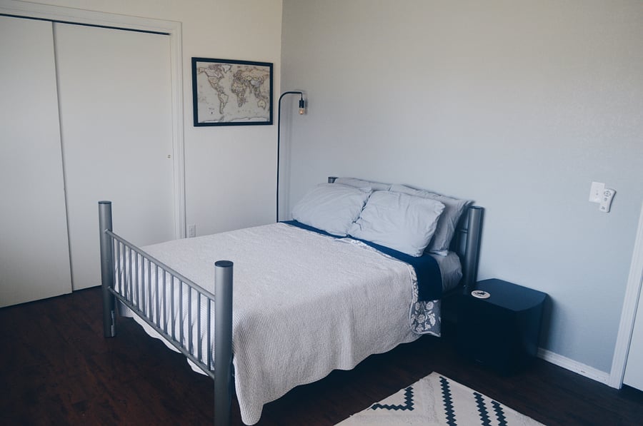 3. North bedroom with full-sized bed and built-in desk