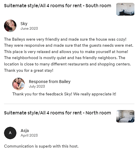 My wife and I have been hosting guests since March of 2023 and have received great feedback and reviews. Here are a few of them.