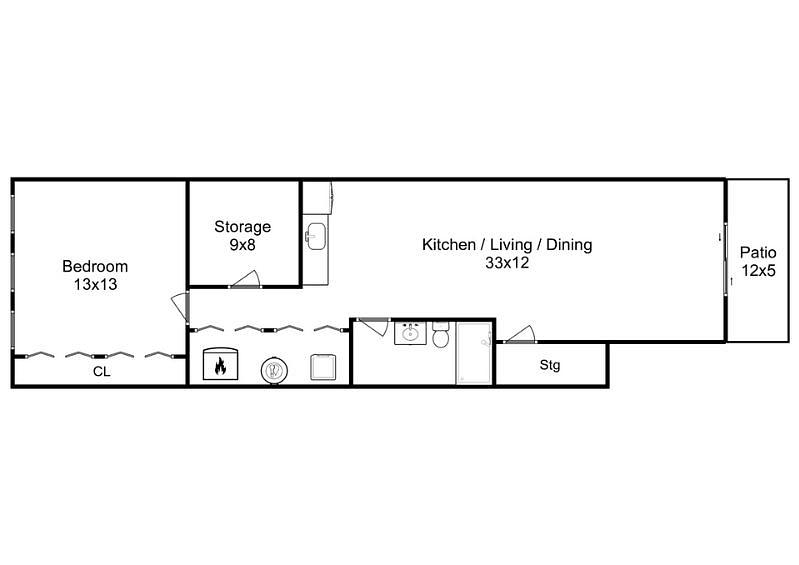 Floor plan. Note that storage room is locked for owner use only.