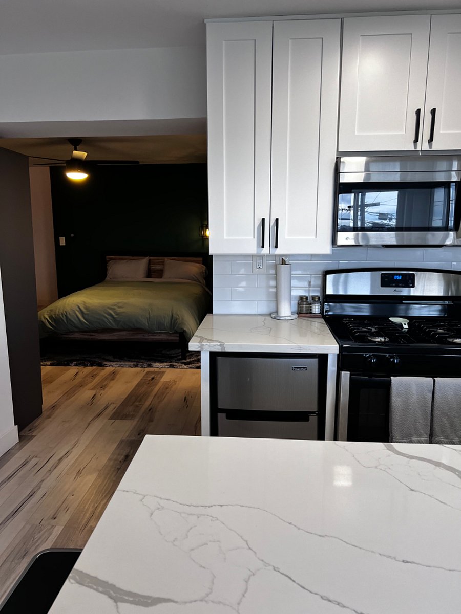 View from kitchen into bedroom