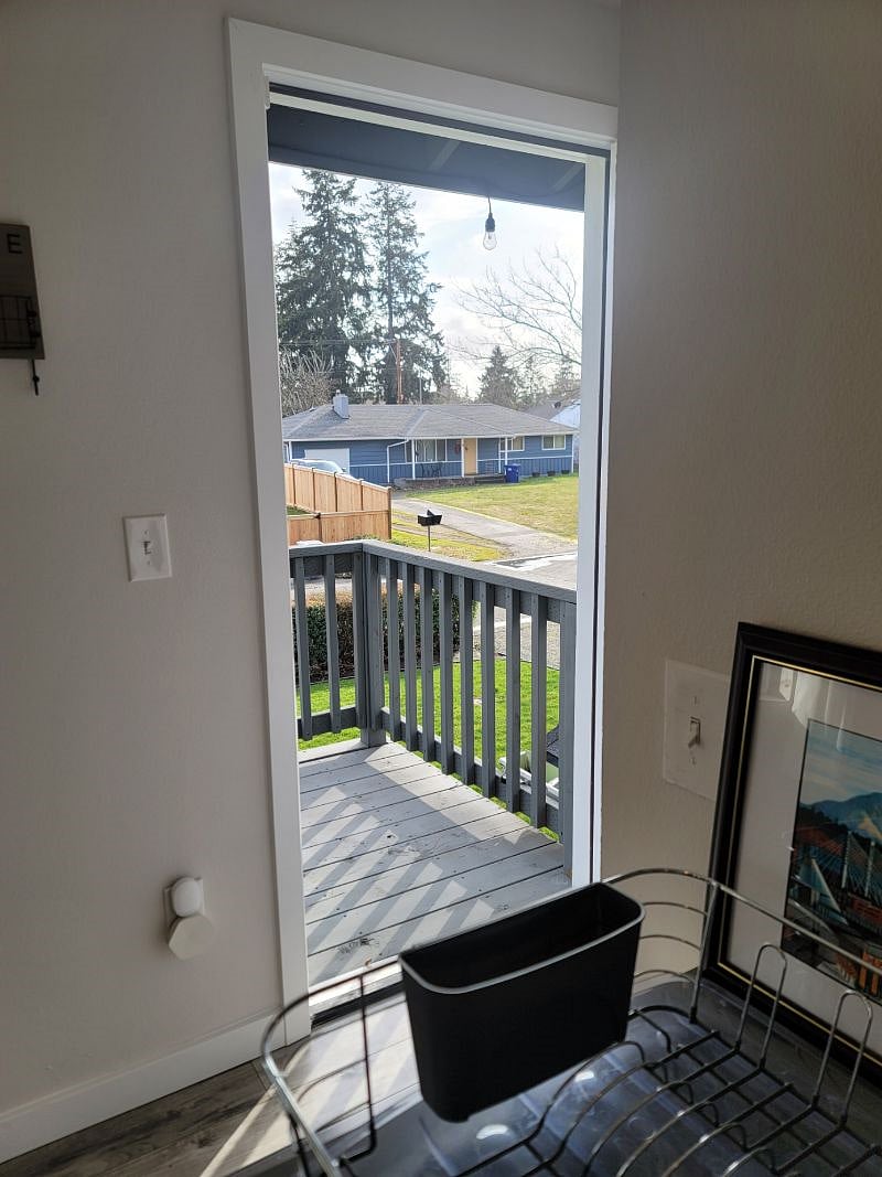 Looking out Front Door from Kitchen Sink