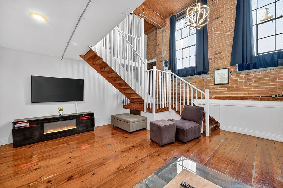 Fireplace and 65" Smart TV