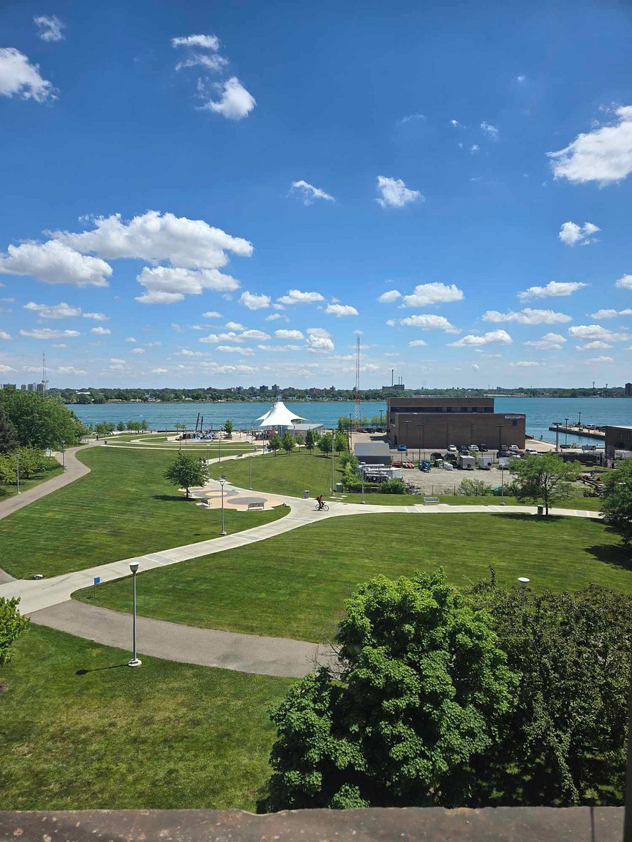 View of Mt. Elliott Par, Detroit Riverwalk, and Windsor, Canada Daytime