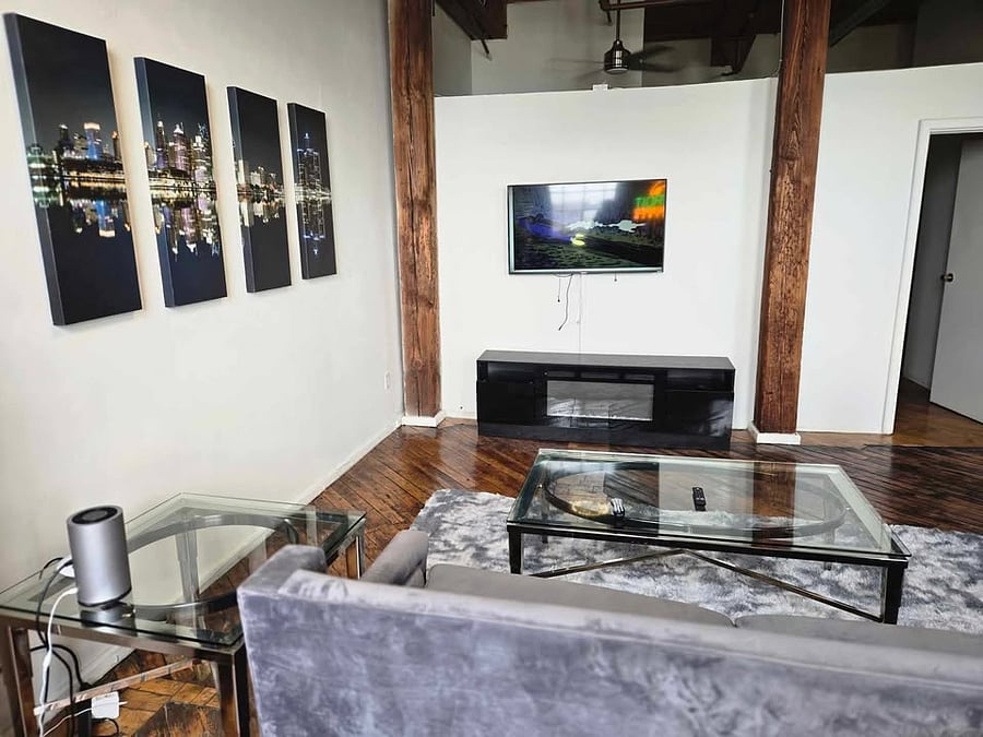 Fireplace and 55" Smart TV