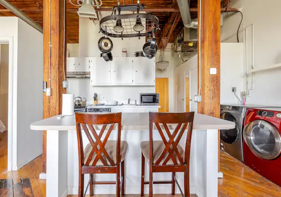 Kitchen with Full size Refrigerator, Stove and Oven, Microwave, and Dishwasher